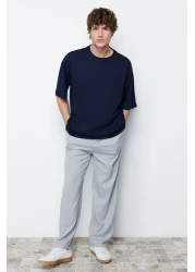  Collection تي شيرت أزرق داكن كبير الحجم برقبة دائرية 100% قطن - TMNSS22TS0318