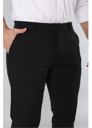 PULS Black Men's Slim Fit Lycra Ankle Length Italian Cut Fabric Trousers