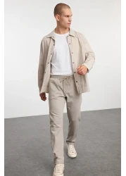  Collection Beige Regular Fit Knitted Stretchy Comfortable Tie Waist Elastic Double Leg Fabric Trousers Tmnaw25Pl00002