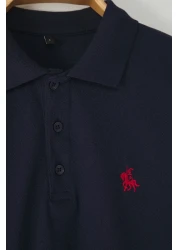  Collection Navy Blue Regular/Fit Horse Embroidery Detailed Polo Neck T-Shirt Tmnss25Po00017