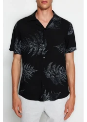  Collection Apache Collar Black Loose Shirt -RegularFit, Short Sleeve Tmnss20go0574