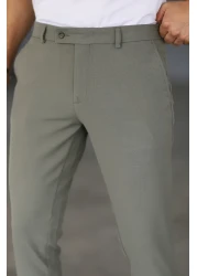 Bürke بنطال رجالي من قماش الليكرا المرن ذو الجودة الإيطالية باللون الأخضر الزيتوني بطول الكاحل