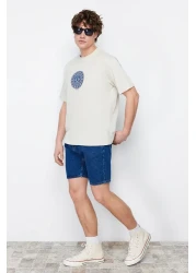  Collection Beige Back Printed Wide Cut Cotton T-Shirt - Tmnss22Ts1632