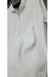 ZENGOLL & RAMİRES Men's White Zippered Polo Neck Knitwear T-Shirt