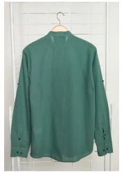  Collection Dark Green Slim Fit Epaulettes Shirt - 100% Cotton, Prevailing Collar Tmnss20go0188