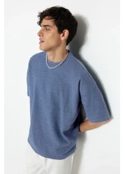  Collection تي شيرت Indigo كبير الحجم/واسع بأكمام قصيرة ومزخرف أساسي TMNSS22TS00049