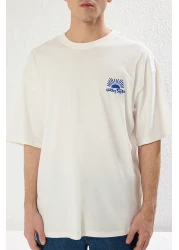  Collection Unisex Ecru Oversize Printed Cotton T-Shirt - Tmnss25Ts00031