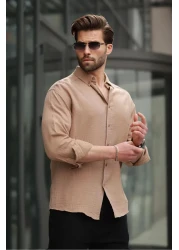 Madmext Camel Basic 100% Cotton Long Sleeve Men's Shirt E6761