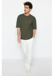  Collection Khaki Color Oversize Crew Neck Pocket T-Shirt - Tmnss23Ts00077 with Tag Detail
