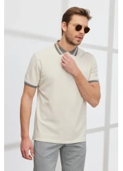AC&Co / Altınyıldız Classics Men's Beige Slim Fit Slim Fit 100% Cotton Non-Curling Polo Collar T-Shirt