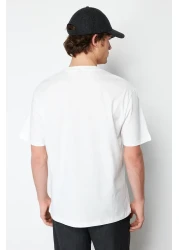  Collection Ecru Animal Embroidery Oversize Cotton T-Shirt - Short Sleeve Tmnss24Ts00089