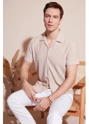 LC Waikiki قميص رجالي صيفي بأكمام قصيرة وأزرار من القطن الفاخر بنسبة 100%