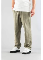 bombe بنطال رجالي كاكي مريح بقصة باغي من الكتان بحزام من القماش الناعم