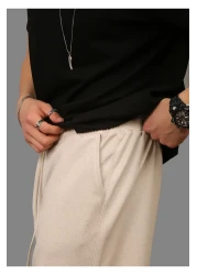 INFLUYENTE Men's Beige Baggy Cut Pique Fabric Waist Elastic Pocket Detailed Trousers Sweatpants