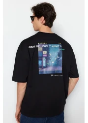  Collection تي شيرت أسود كبير الحجم مصنوع من القطن بنسبة 100% مطبوع عليه لعبة Game Over Back