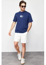  Collection Comfortable Fit Navy Blue Printed Cotton T-Shirt - TMNSS23TS00261