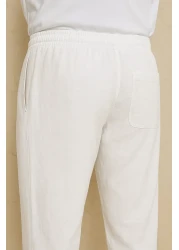 Royalside بنطال رجالي من الكتان الأبيض فضفاض برباط