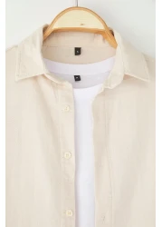  Collection Stone Oversize Fit Linen Look Shirt Collar Woven Shirt Tmnss25Go00080