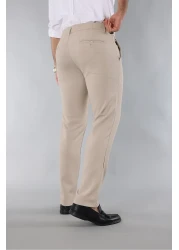 MY VİNTAGE Men's Slim Fit Quality Stretchy Lycra Ankle Length Fabric Trousers Cream