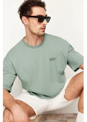  Collection Dark Mint Oversize 100% Cotton Crew Neck Minimal Text Printed Tok Fabric T-Shirt Tmnss23Ts00084