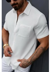 Oksit Theo Slim Fit Flexible Lycra Short Sleeve Standing Collar Men's Shirt
