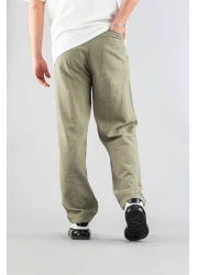 bombe Men's Khaki Linen Trousers Comfortable Fit Belted Drawstring Elastic Waist Linen Trousers