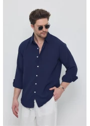 GEİO قميص كتان بقصة كبيرة الحجم للرجال