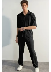  Collection LimiTed EdiTion Black POlo Neck TexTured OTToman T-Shirt - TMNSS23po00020