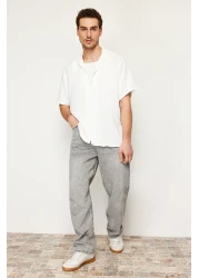  Collection Summer Oversize Linen Look White Shirt - Short Sleeve, TMNSS24GO00019