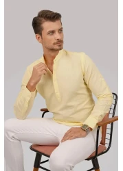 Etikmen Yellow Judge Collar Linen Three Button Men's Shirt