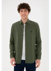 U.S. Polo Assn. قميص رجالي أساسي كاكي بأكمام طويلة 50296757 -VR027