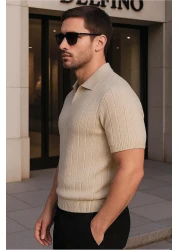 Delpino Polo Neck Knitwear Men's Cotton T-Shirt