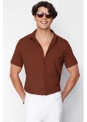  Collection Summer Textured Wrap Knitted Shirt - Brown, Regular Fit, Short Sleeve Tmnss23Go00055