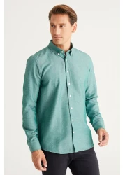AC&Co / Altınyıldız Classics Green Slim Fit Oxford Men's Shirt - Easy Iron, Button Collar, Cotton