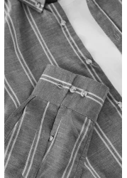  Collection Black Pinstripe Slim Fit Shirt - Button Collar TMNSS20GO0092