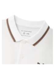 Giordano Men's Cotton Lycra Pique Polo - Slim Fit, Eagle Embroidery