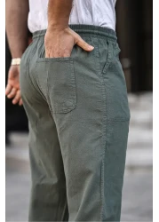 COMBİNE MİCHAİL Khaki Color Men's Summer Linen Blend Relaxed Trousers