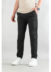 bombe بنطال رجالي من قماش الليكرا المدخن المرن بطول الكاحل كاجوال مريح بجيوب جانبية