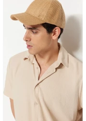  Collection Summer Textured Wrap Knitted Shirt - Stone, Regular Fit, Short Sleeve Tmnss23Go00055