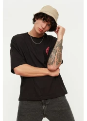  Collection Geometric Printed Black Oversize Cotton T-Shirt - TMNSS21TS1062