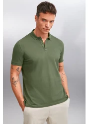 GRIMELANGE MARTEN Men's 100% Cotton Short Sleeve Regular Fit Khaki Polo Collar T-shirt