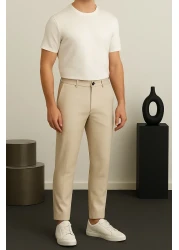 Ser Joven بنطلون قماش بقصة ضيقة باللون البيج للرجال