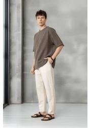 Valiberta Cotton Flamingo Extra Comfortable Fit Straight Leg Jogger Men's Trousers - Ecru