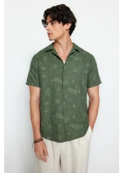  Collection Khaki Regular Fit Apache Collar Linen Shirt Tmnss20Go0443