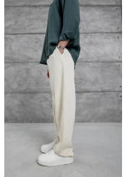 NOMARC Cream Baggy Fit Linen Trousers