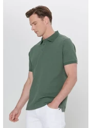 Altınyıldız Classics Men's Khaki Slim Fit Polo Collar Cotton T-Shirt - Uncurlable