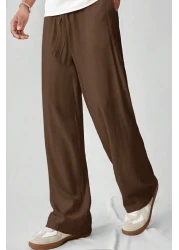 North London بنطال رجالي واسع الساق من مزيج الكتان مقاس كبير