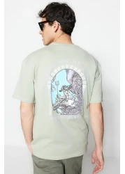  Collection تي شيرت قطني كبير الحجم مطبوع عليه فن النعناع - كم قصير TMNSS21TS3559