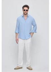 GEİO قميص كتان بقصة كبيرة الحجم للرجال