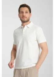 Frappoli Walfer Men's Slim Fit Polo Neck White T-Shirt - 100% Cotton, Non-Shrink Fabric